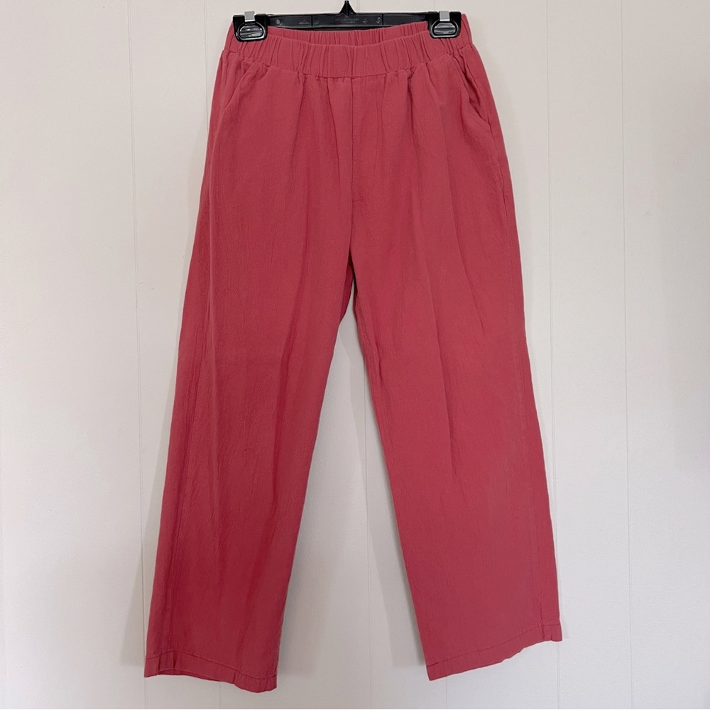 Lightweight Pink Linen Pants - elastic waistband